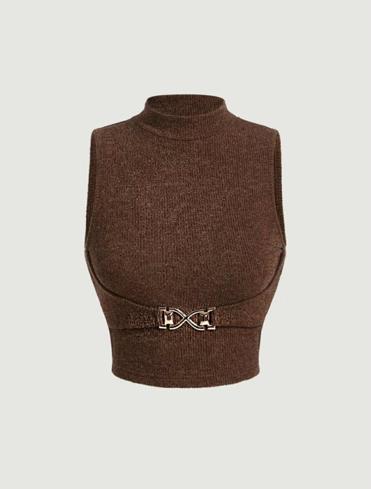 Shein Mock Neck Buckle Detail Crop Tank Top
